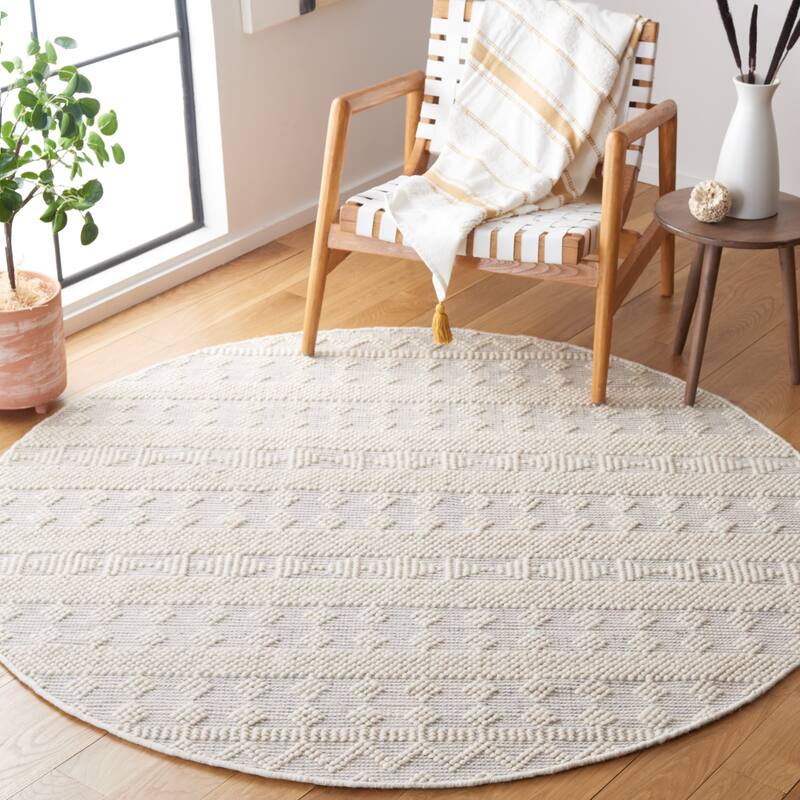 SAFAVIEH Handmade Natura Shoshana Transitional Wool Rug - 6' Round - Ivory/Blue