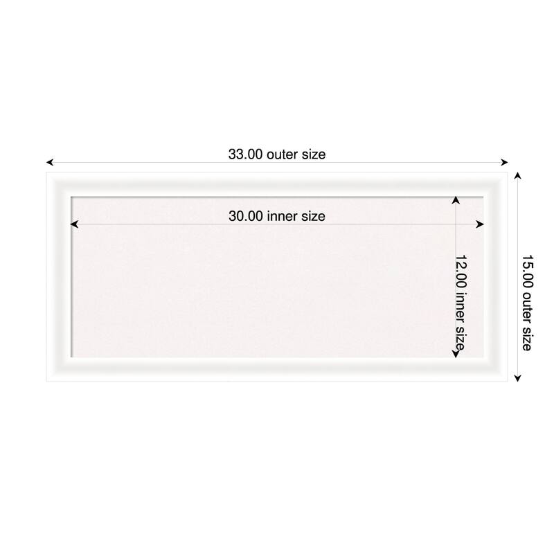 Oliver White Narrow Wood Framed Cork Board - Bulletin Board, Organization Board, Pin Board - White - 33 x 15 in