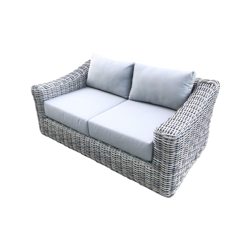 Teva Patio Furniture Hawaii Three-Tone Wicker Gray/Off White/Beige Love Seat with Cushion - Silver