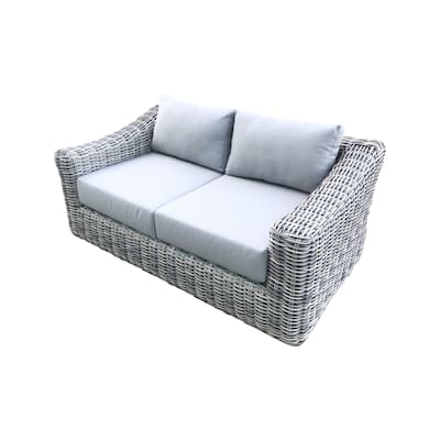 Teva Patio Furniture Hawaii Three-Tone Wicker Gray/Off White/Beige Love Seat with Cushion