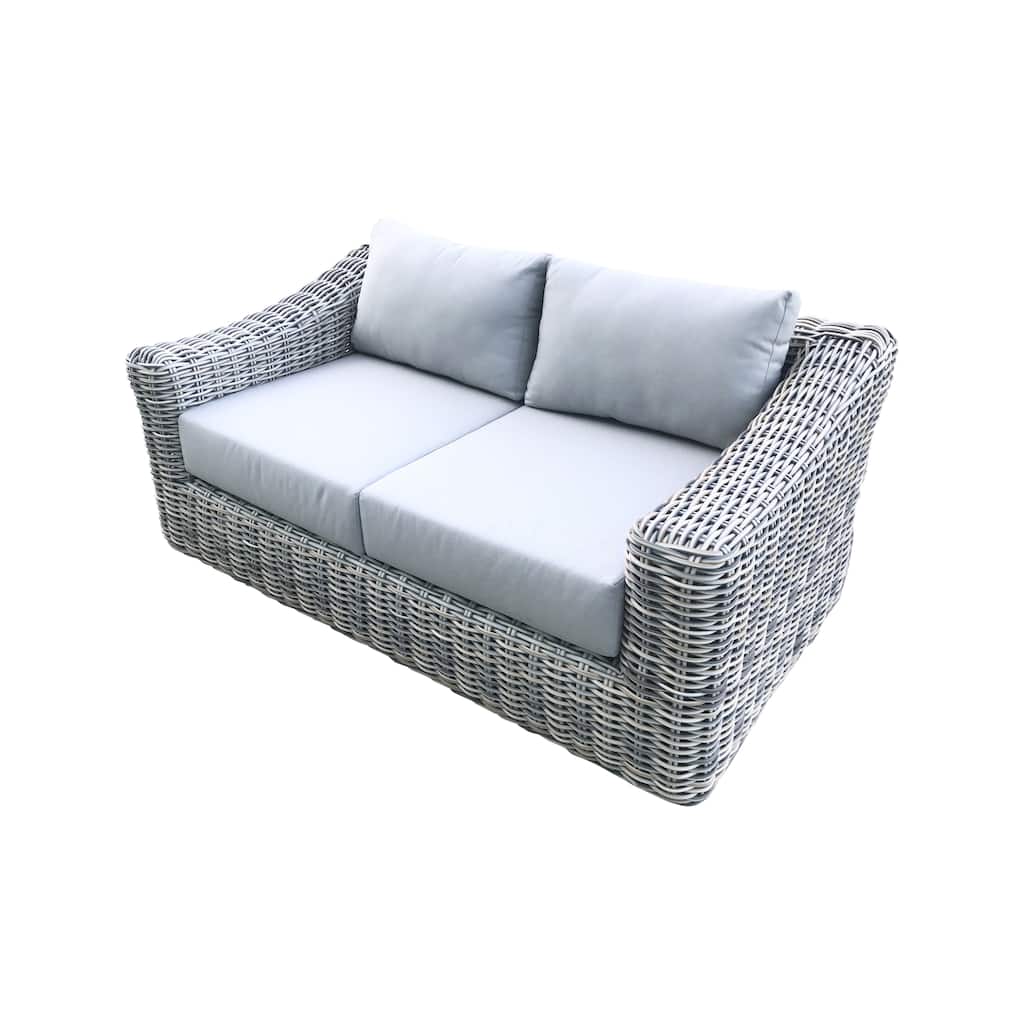 Teva Patio Furniture Hawaii Three-Tone Wicker Gray/Off White/Beige Love Seat with Cushion