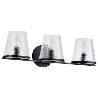 Valentine 3 Light Vanity Black Finish Hammered Glass