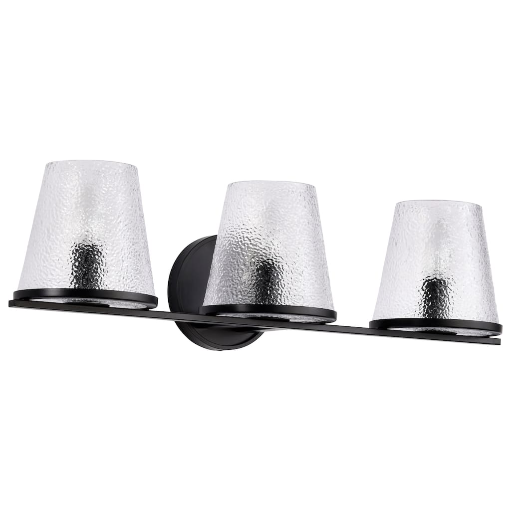 Valentine 3 Light Vanity Black Finish Hammered Glass