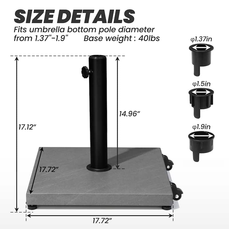 Patio Outdoor Market Umbrella Holder Base 40/55 Pound Square Stand for Pole Umbrella