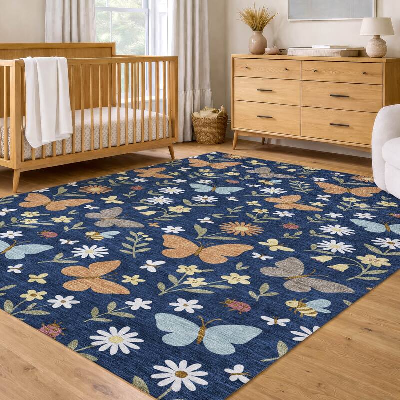 Machine Washable Indoor/ Outdoor Whimsy Butterfly Chantille Rug