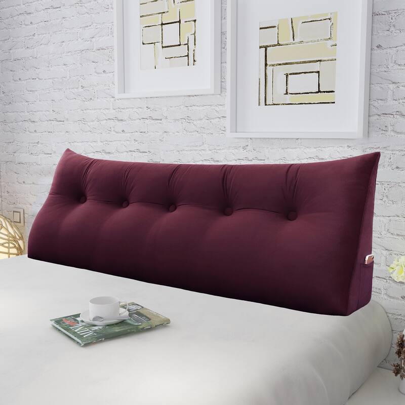 WOWMAX Bed Rest Reading Wedge Headboard Pillow Velvet Red