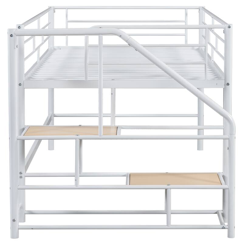 Twin Metal Mid Loft Bed with Storage Stairs