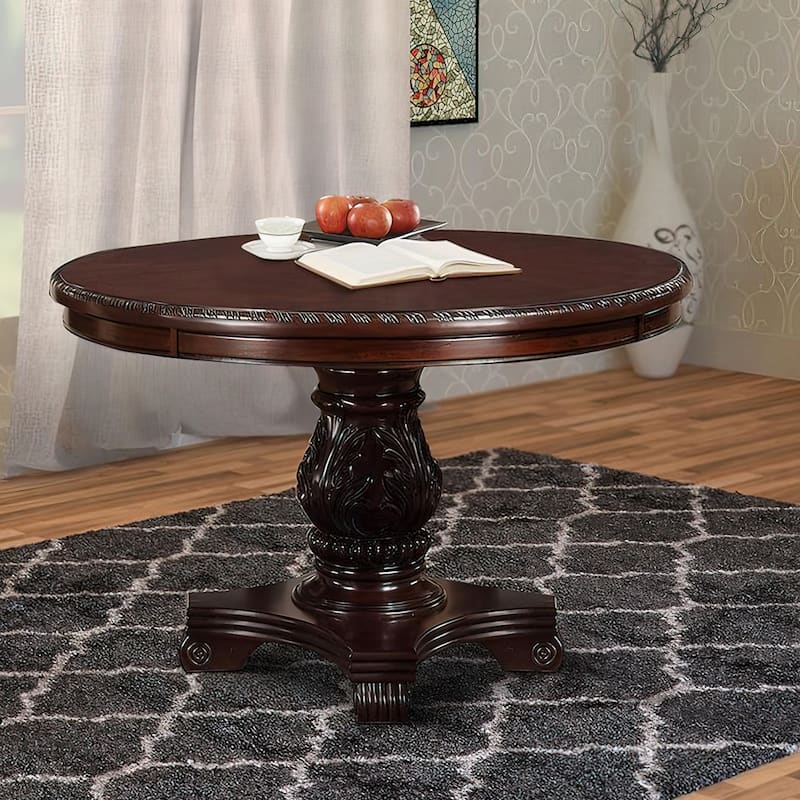 Traditional Style Dark Cherry Brown Round Dining Table