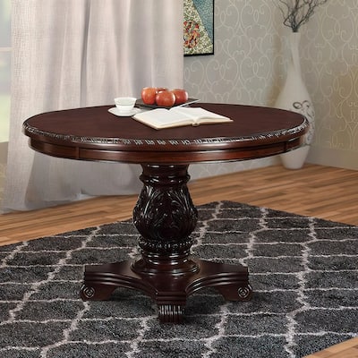 Traditional Style Dark Cherry Brown Round Dining Table
