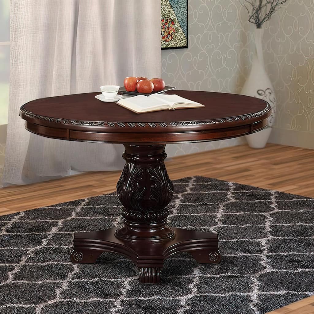 Traditional Style Dark Cherry Brown Round Dining Table