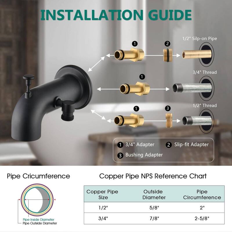 Tub Spout/ Bathtub Faucet with Shower Water Diverter Fits Threaded 1/2" or 3/4" IPS