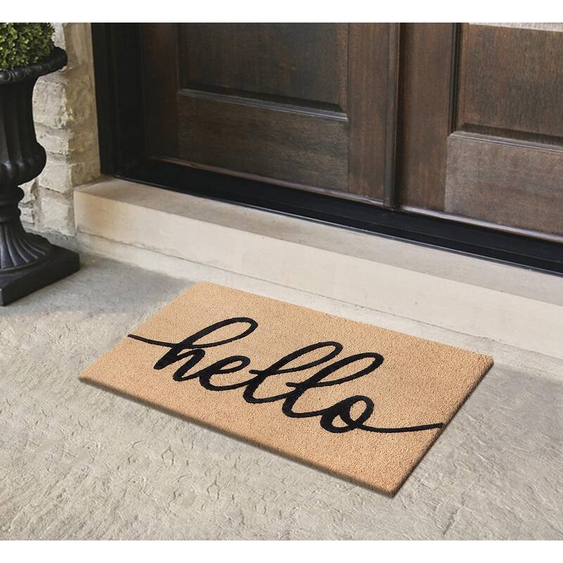 A1HC Natural Coir Flocked Doormat with Heavy Duty Non-Slip PVC Backing Fade Resistant, Pet Friendly Outdoor Welcome Mat