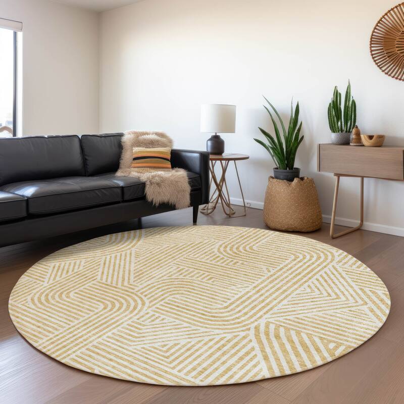 Premium Washable Super Soft Modern Geo Mayfield Rug - Gold - 8' x 8'