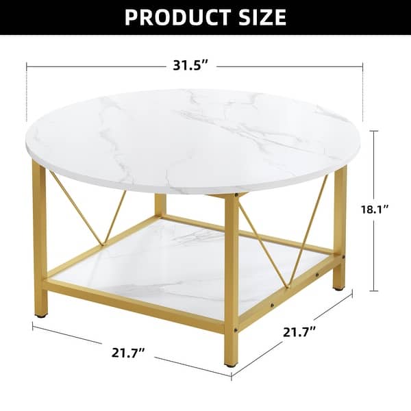 dimension image slide 7 of 8, Moasis Industrial 2-Tier Round Coffee Table with Shelf
