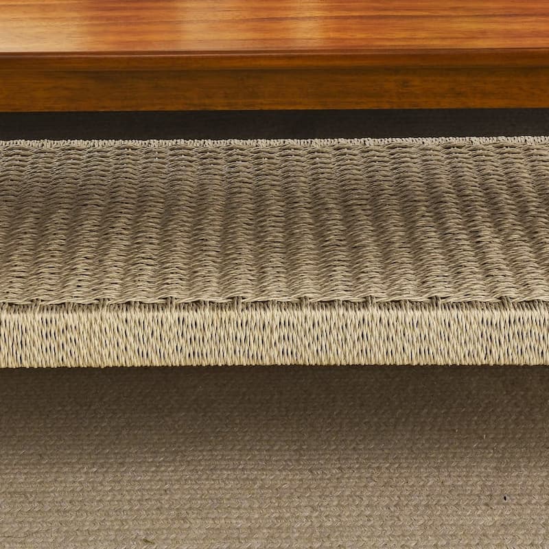 Farmhouse Coffee Table, 47.25" Rectangle Coffee Table, Vintage Living Room Table With Woven Storage Shelf