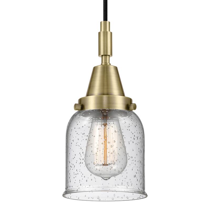 Innovations Lighting 447-1P-G54 Bell 5" Wide Mini Pendant with Clear, - Antique Brass