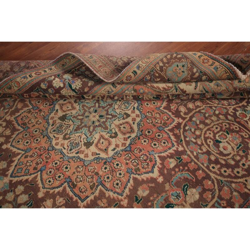 Tabriz Persian Vintage Area Rug Handmade Bedroom Brown Wool Carpet - 8'3" x 11'5"