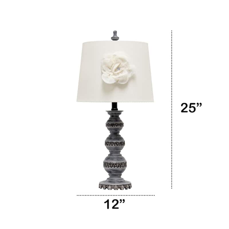 Embellished Table Lamp with Flower Adornment Tapered Shade - 25" - Bronze and White