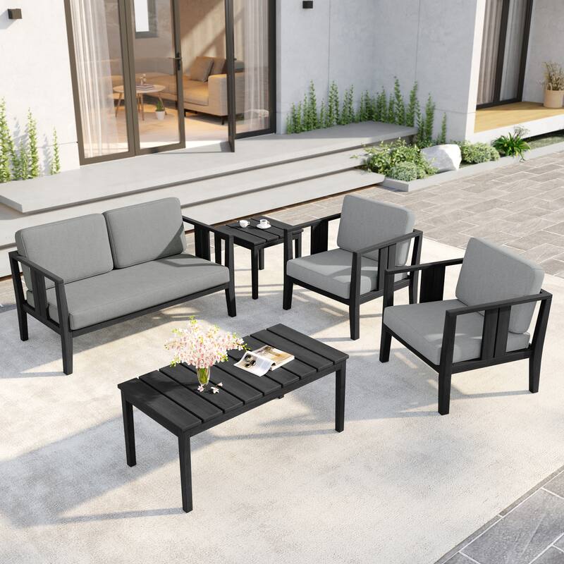 5-Piece Patio Furniture Solid Teak Outdoor Conversation Set