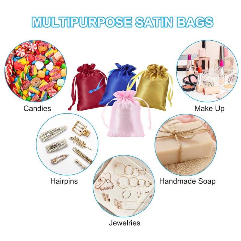 50Pcs 3"x4" Satin Bags Wedding Favor Bags Drawstring Mini Gift Bags
