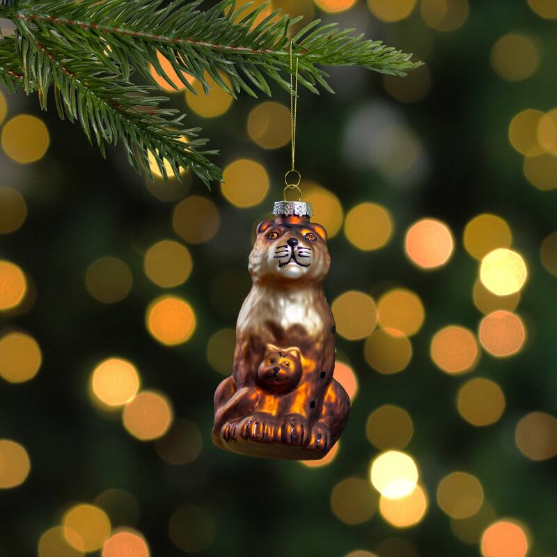 4" Orange and Black Glass Lion Christmas Ornament