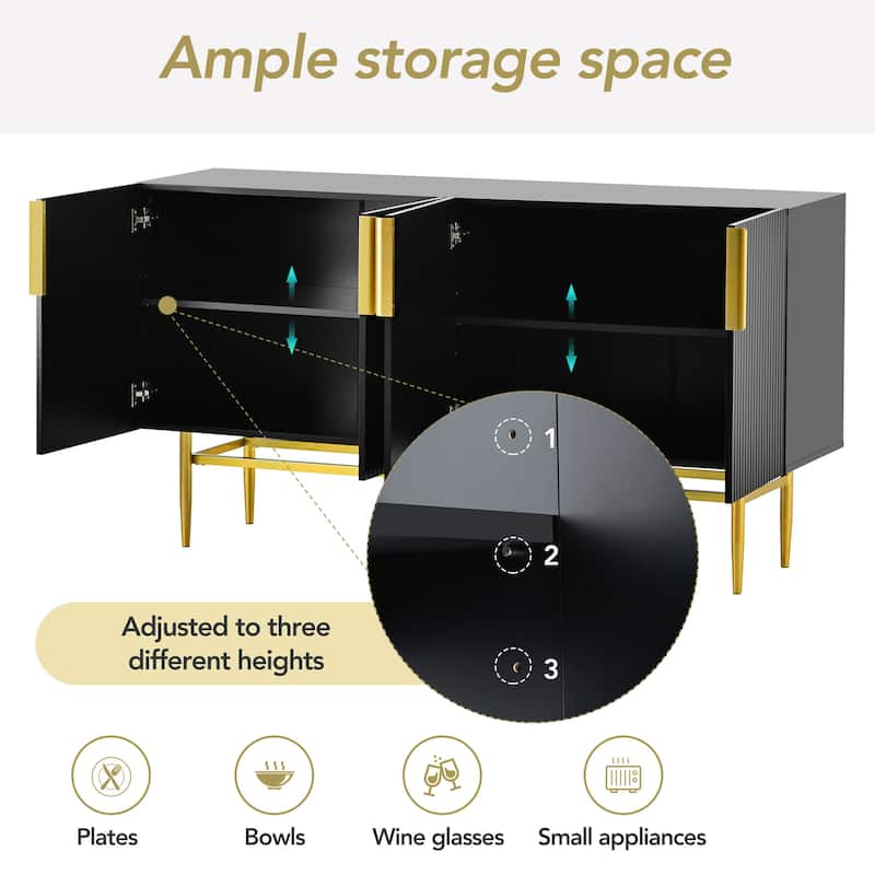 4-Door Sideboard Cabinet with Adjustable Shelves & Gold Handles for Dining or Living Room Storage