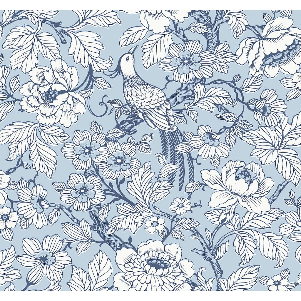 A-Street Prints Beaufort Light Blue Peony Chinoiserie Wallpaper