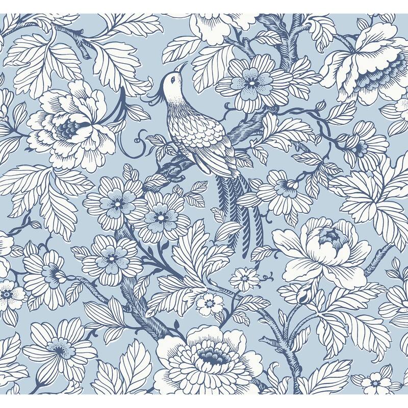 A-Street Prints Beaufort Light Blue Peony Chinoiserie Wallpaper
