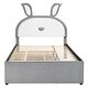 preview thumbnail 34 of 57, Rabbit-Shaped Velvet Platform Bed Frame with Trundle & LED Lights