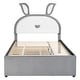 preview thumbnail 34 of 55, Versatility Upholstered Kids Bed with Trundle and 3 Drawers, Embedded LED Lights, Rabbit-Shaped Headboard, No Box Spring Needed