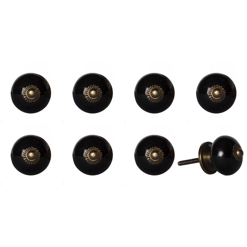 Set of 8 Round Ceramic Drawer Pulls with Floral Design Antique Bronze Cabinet Knobs for Furniture - 1.5” x 1.5” x 1.5”