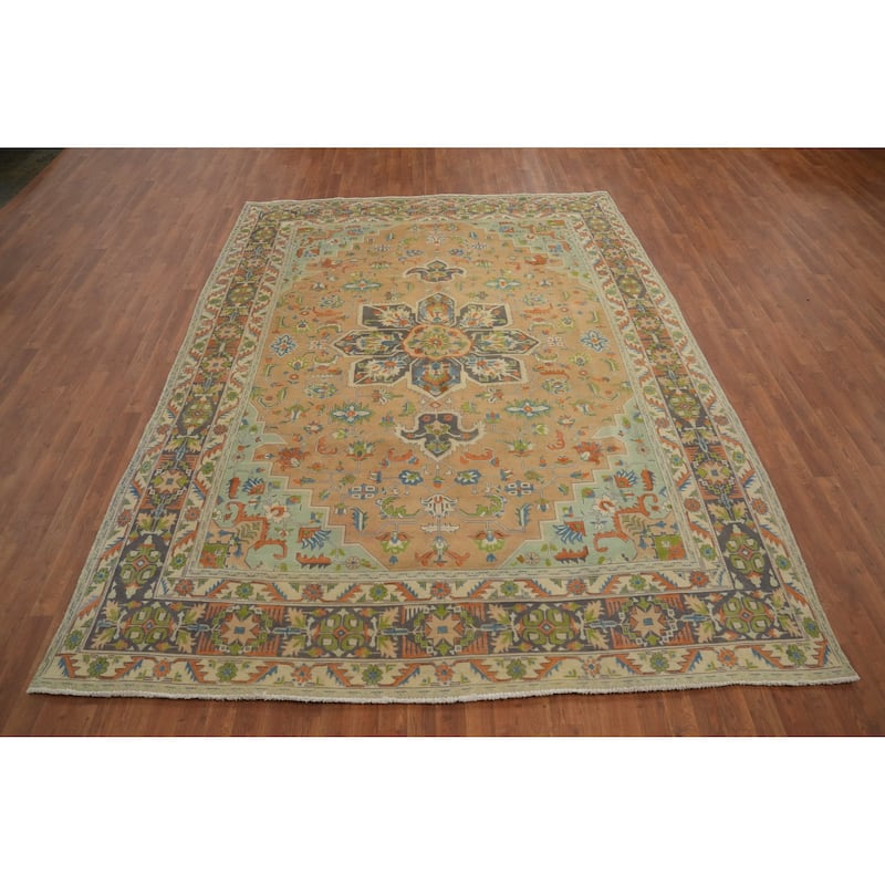Hand Knotted Oriental 100% Wool Carpet Traditional Floral Oranges & Rust Tabriz Area Rug - 11' 2'' X 8' 3''
