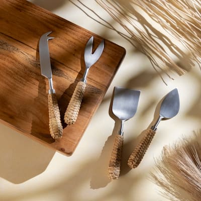 Set of 4 Stainless Steel & Wood Handle Cheese Set