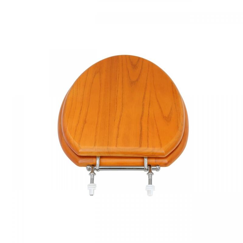 Golden Oak Wooden Toilet Seat Elongated Toilet Seat with Chrome Hinges and Non Slip Bumper - N/A