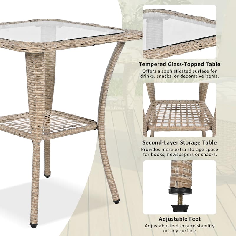 3 Piece Rattan Chair Table Set with 2 Rocking Chairs and Table