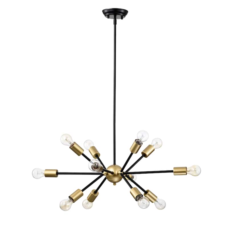 Lorena Sputnik Black Base Brushed Brass Finish Industrial Chandelier