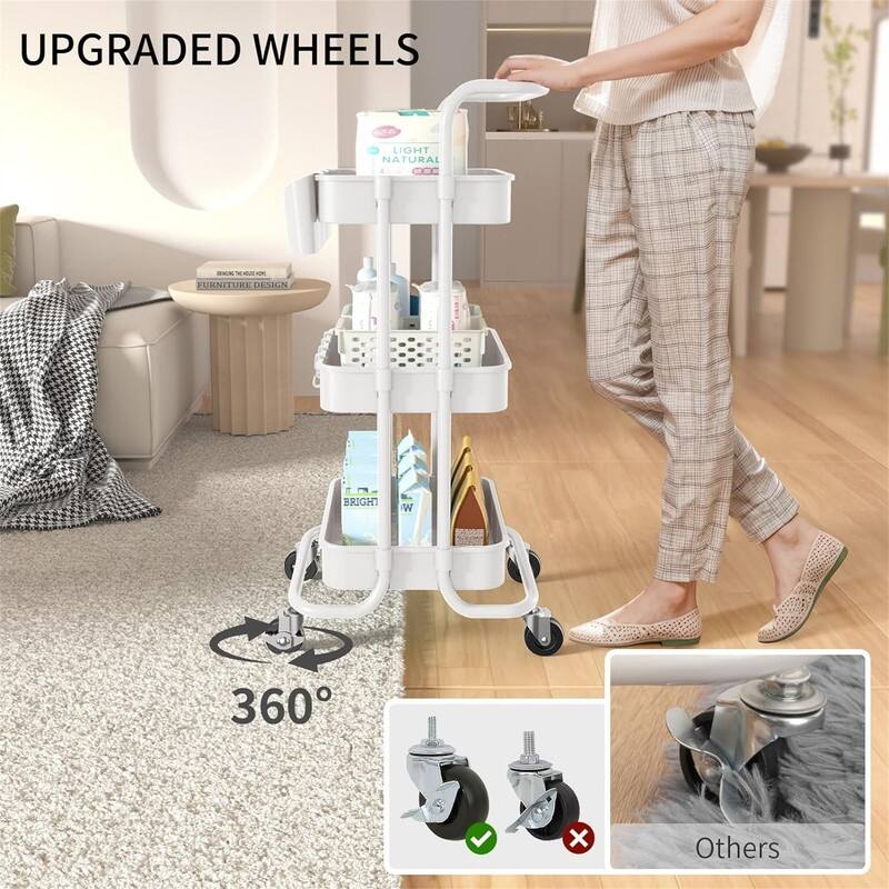 3 Tier Rolling Utility Cart Storage Shelves Multifunction Storage Trolley Service Cart - 16.9"D x 14.2"W x 34"H