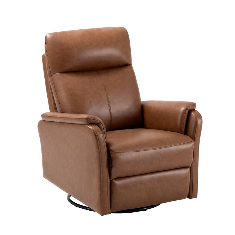 Fabric Recliner Sofa Chair - Swivel Rocking with XL Footrest - Single Seat for Living Room - Cocoa-Leather