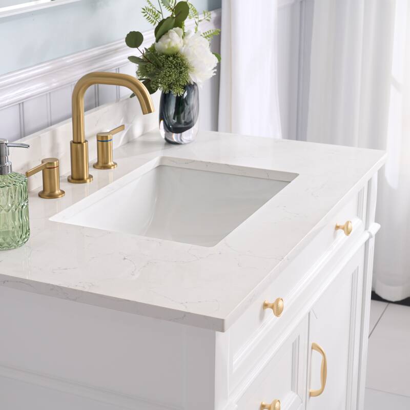 35''H Solid Wood Bath Vanity With Carrera White Quartz Top and Sink