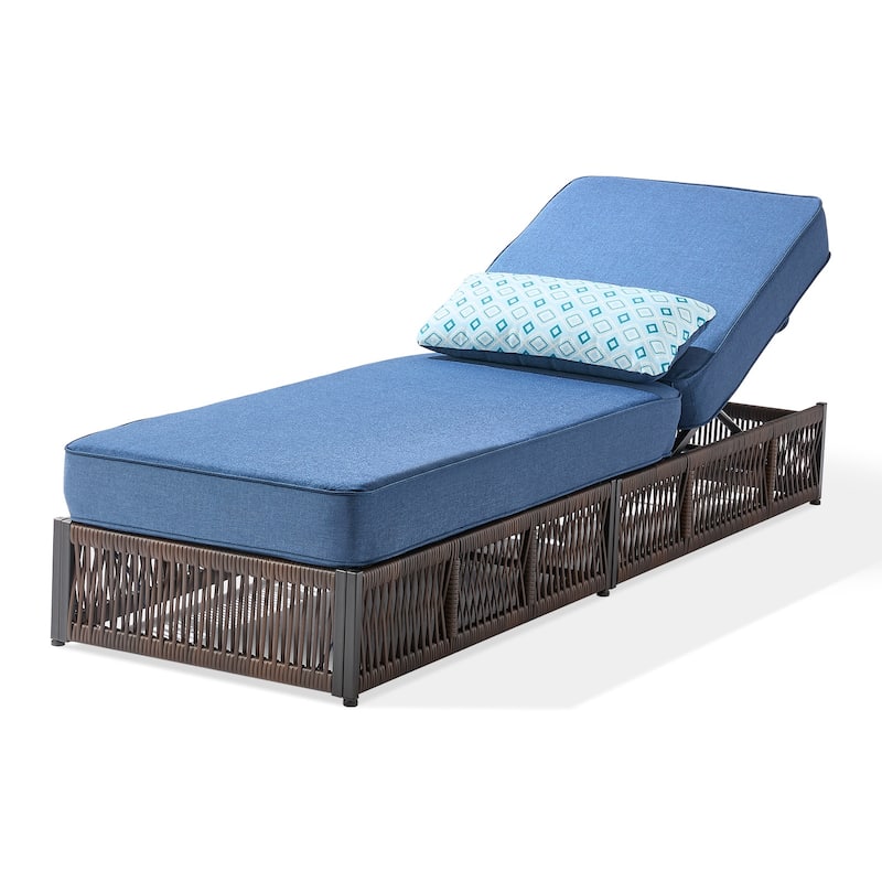 ArcoBay Brown Wicker Outdoor Patio Chaise Lounge with 5-Inch Thick Cushions