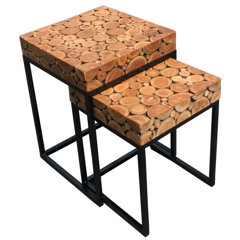 Chic Teak Rustic Teak Wood Nesting Side Tables - Set of 2