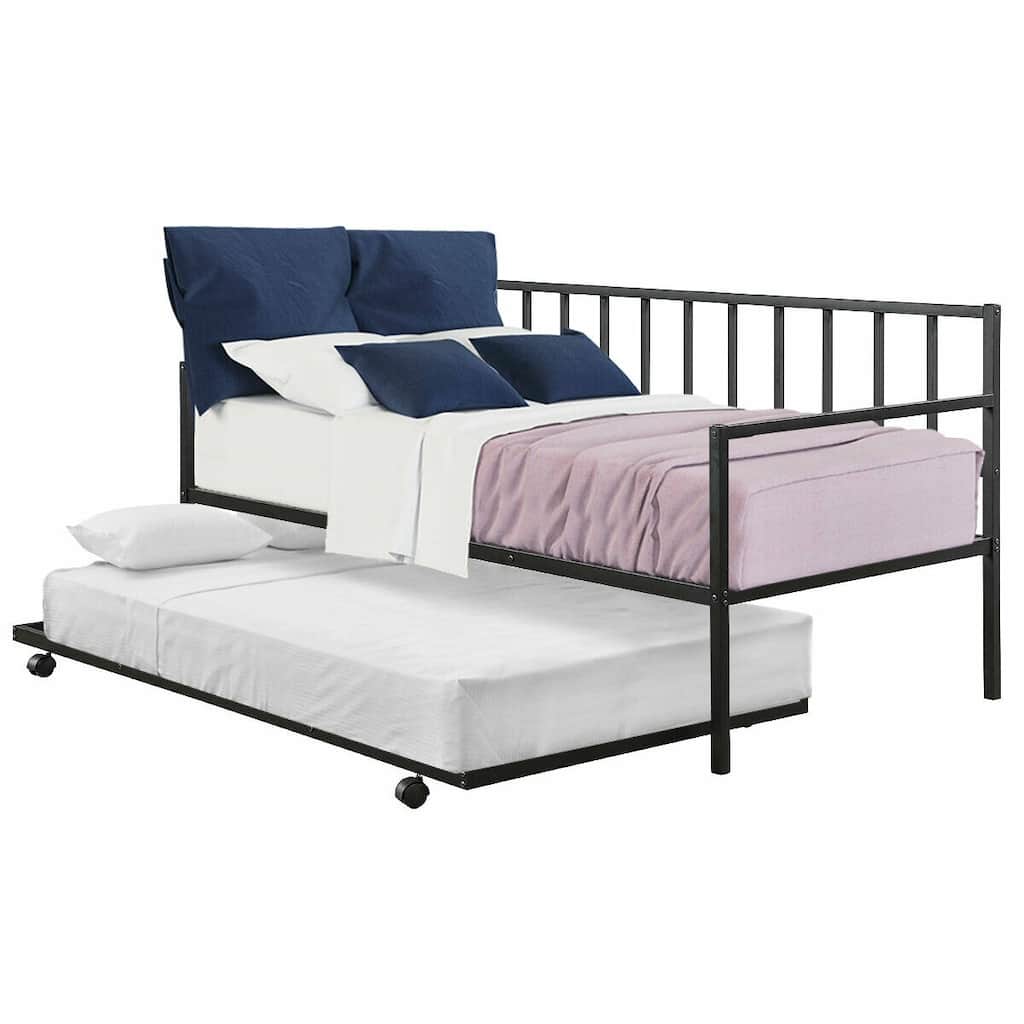 Gymax Twin Trundle DayBed w/ 4 Casters Mattress Platform Bed Sofa