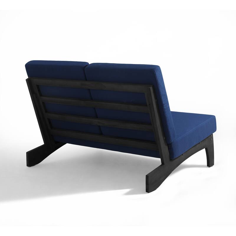 4Piece Wood Outdoor Loveseat Chair Conversation Set with Table Cushion