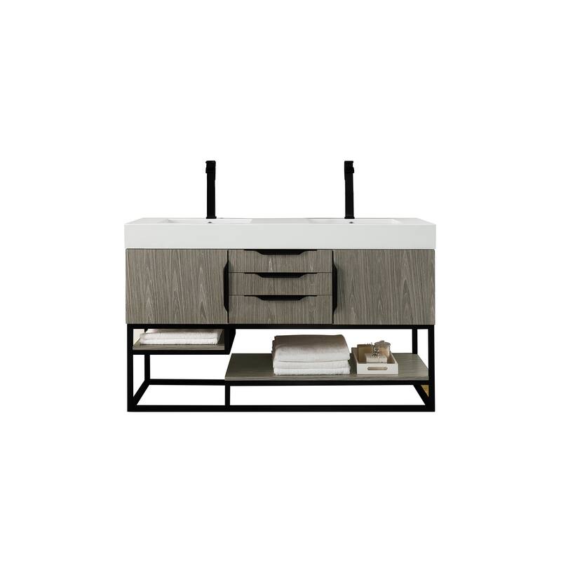 James Martin Vanities Columbia 59" Double Vanity, Ash Gray with Matte Black Hardware