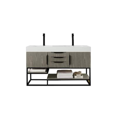 James Martin Vanities Columbia 59" Double Vanity, Ash Gray with Matte Black Hardware