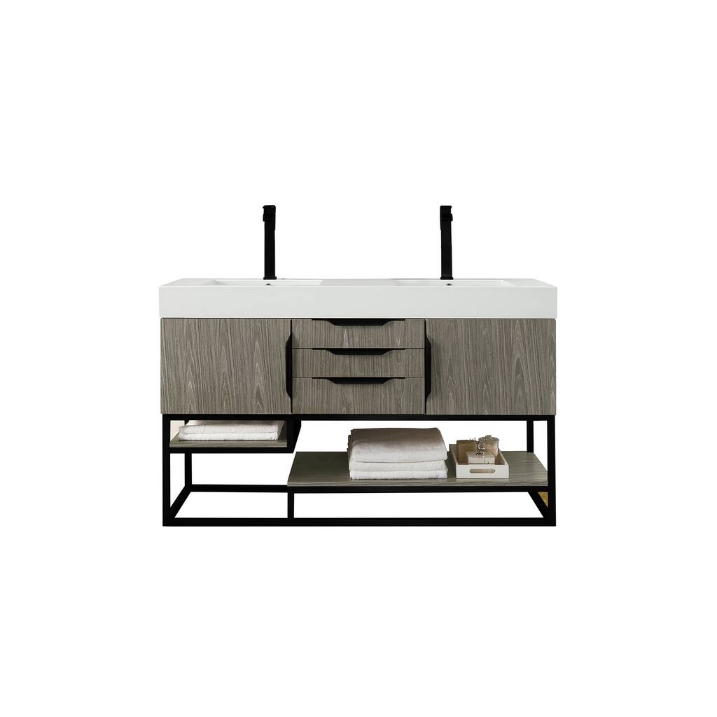 James Martin Vanities Columbia 59" Double Vanity, Ash Gray with Matte Black Hardware