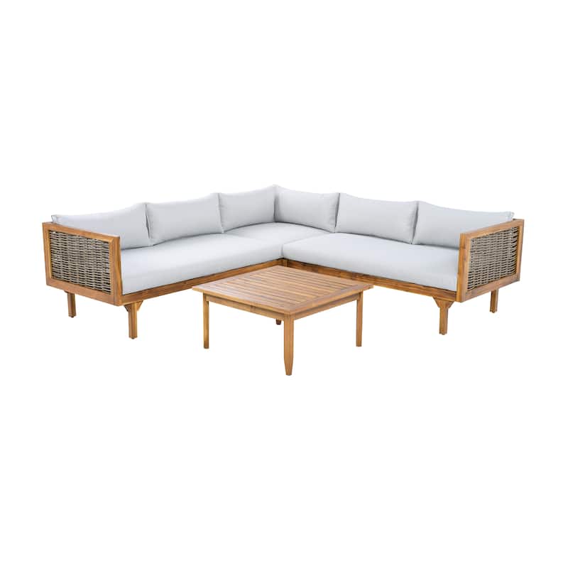 Outdoor Sectional Sofa Set with Waterproof Cushions Acacia Wood Frame