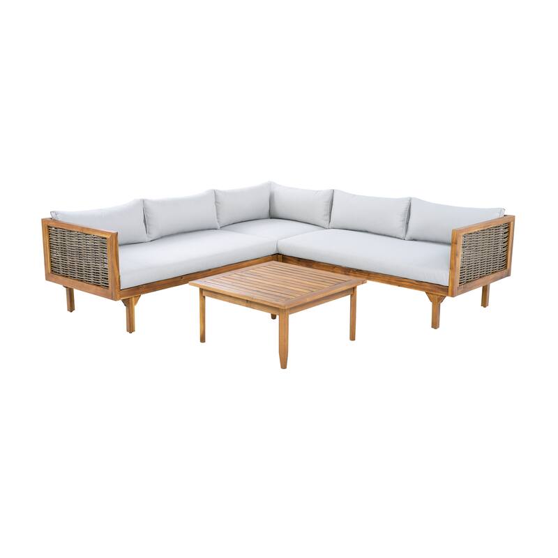 Premium Sectional Seating Group with Waterproof Cushions and Acacia Wood Frame for Outdoor Use Light Gray