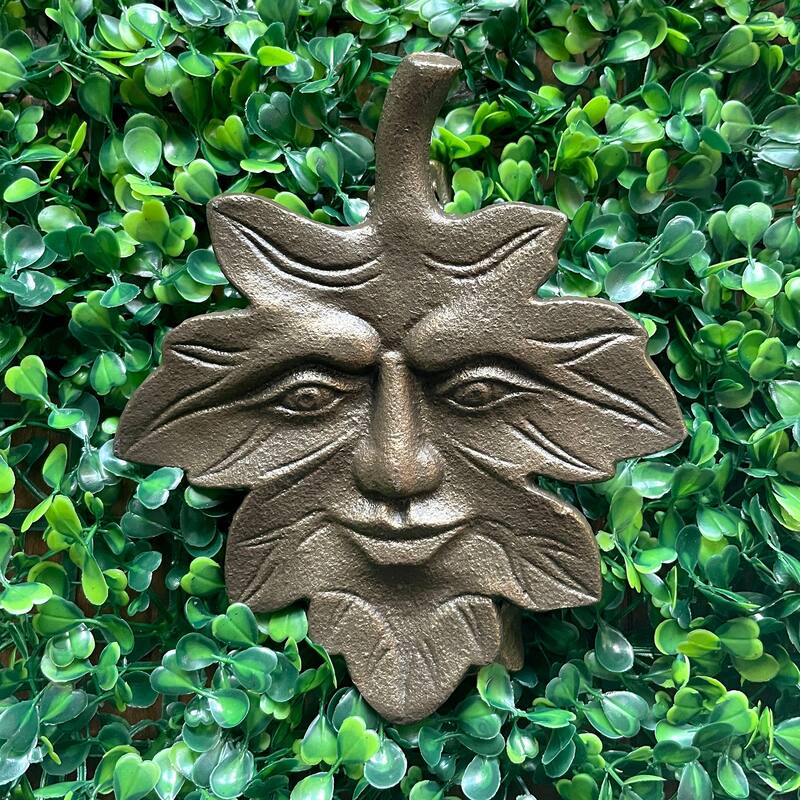 Bronze Finish Cast Iron Leaf Face Door Knocker - Artistic Entry Decor - 6 X 5 X 2 inches