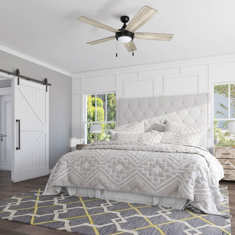 52" Honeywell Ventnor Bronze Modern Farmhouse Indoor LED Ceiling Fan with Light, Pull Chain